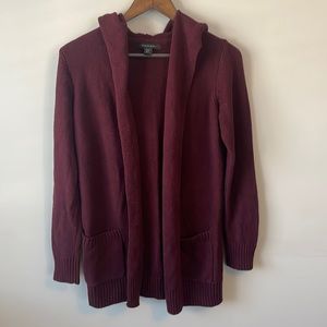 Maroon Tahari Hooded Cardigan Sweater